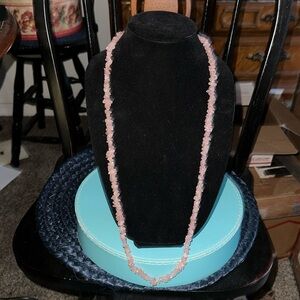 Vintage Pink Rose Quartz Stone Chip Beaded Necklace Vintage No Closure